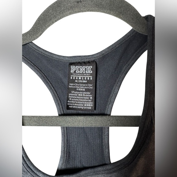 Victoria’s Secret PINK Seamless Ribbed Racerback Crop Tank Gray Size Medium - Picture 3 of 5
